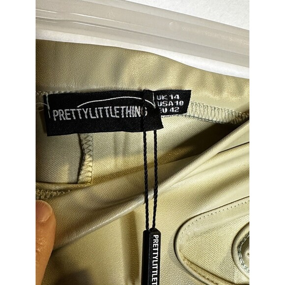 NWT PRETTY LITTLE THINGS FLARE LEG Tan Faux Leather Pants…Size US 10 - Picture 6 of 7